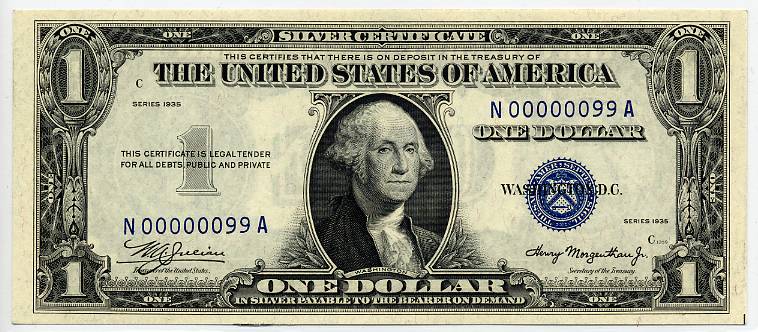 1935 1 Silver Certificate 99 Kalvin Jack Hollenbeck Collection